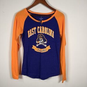 Women's ECU Pirates Long Sleeve Shirt Purple Glitter College Game Day Size Small